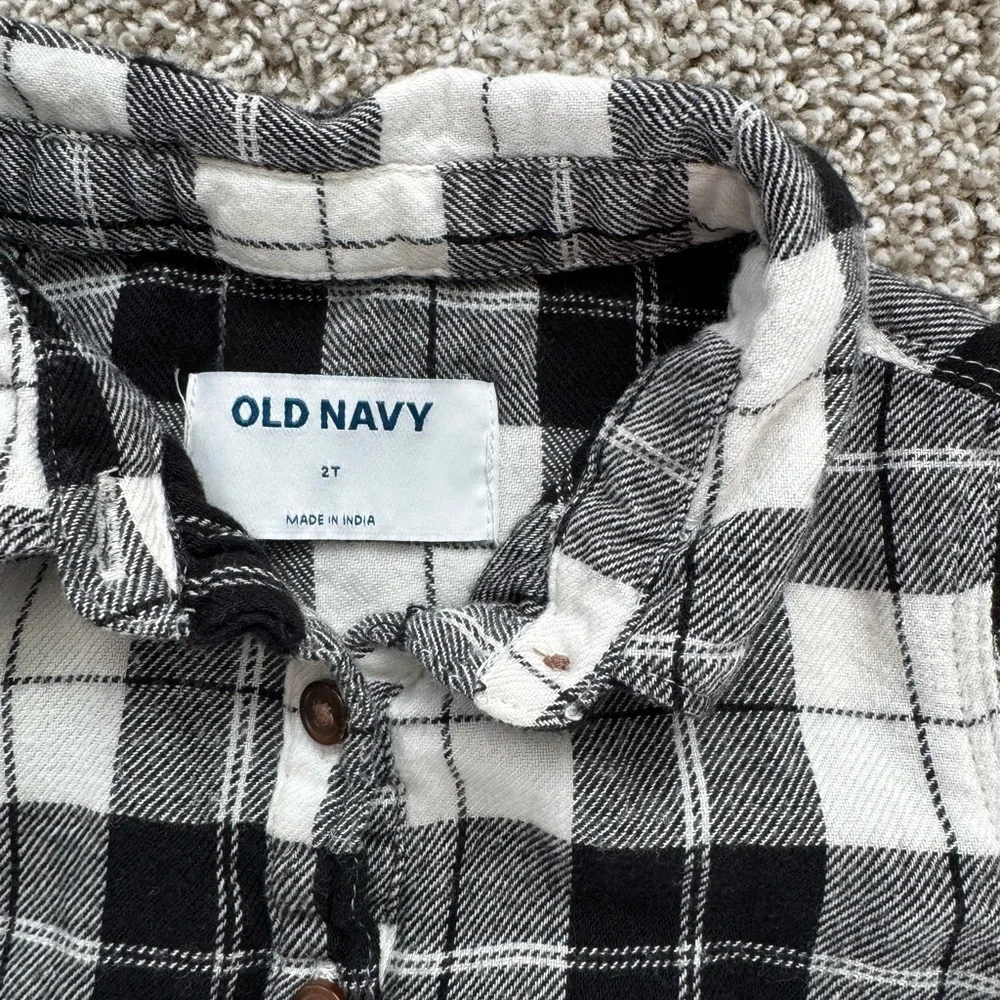 Old Navy Black & White Checkered Shirt  Dress Toddler Buffalo Plaid Dress 2T